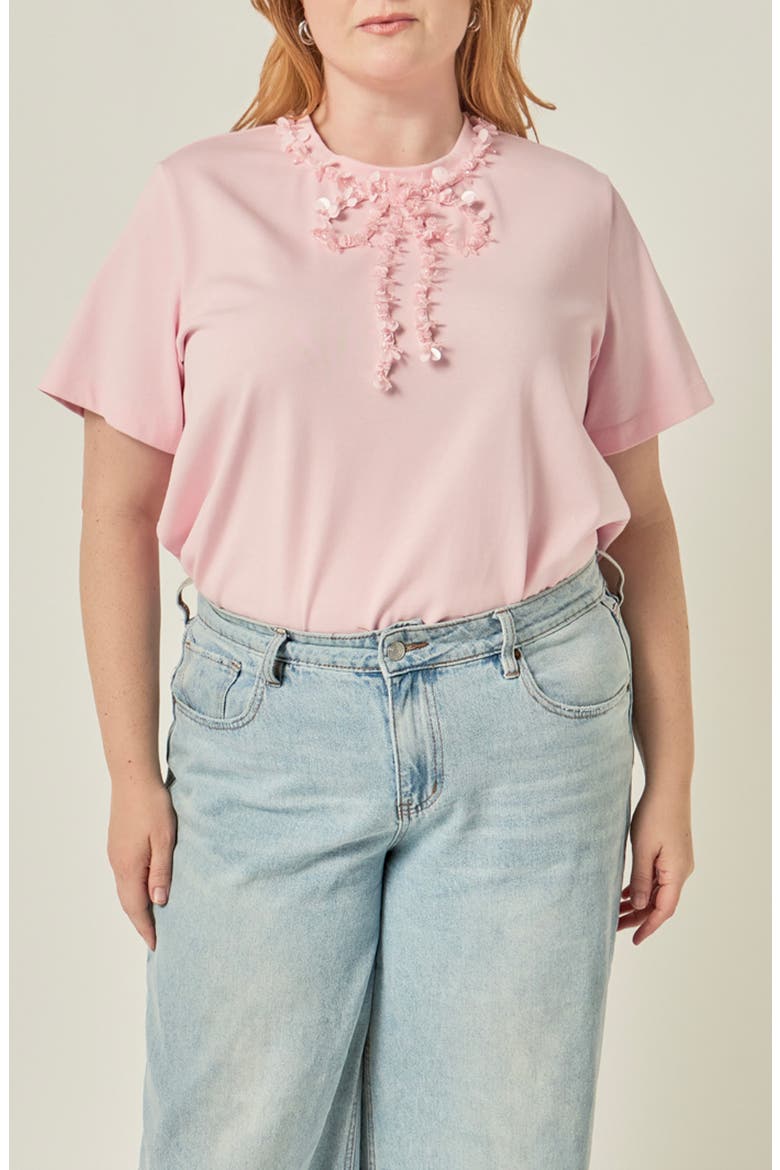 Beaded Bow T-Shirt, Main, color, LIGHT PINK