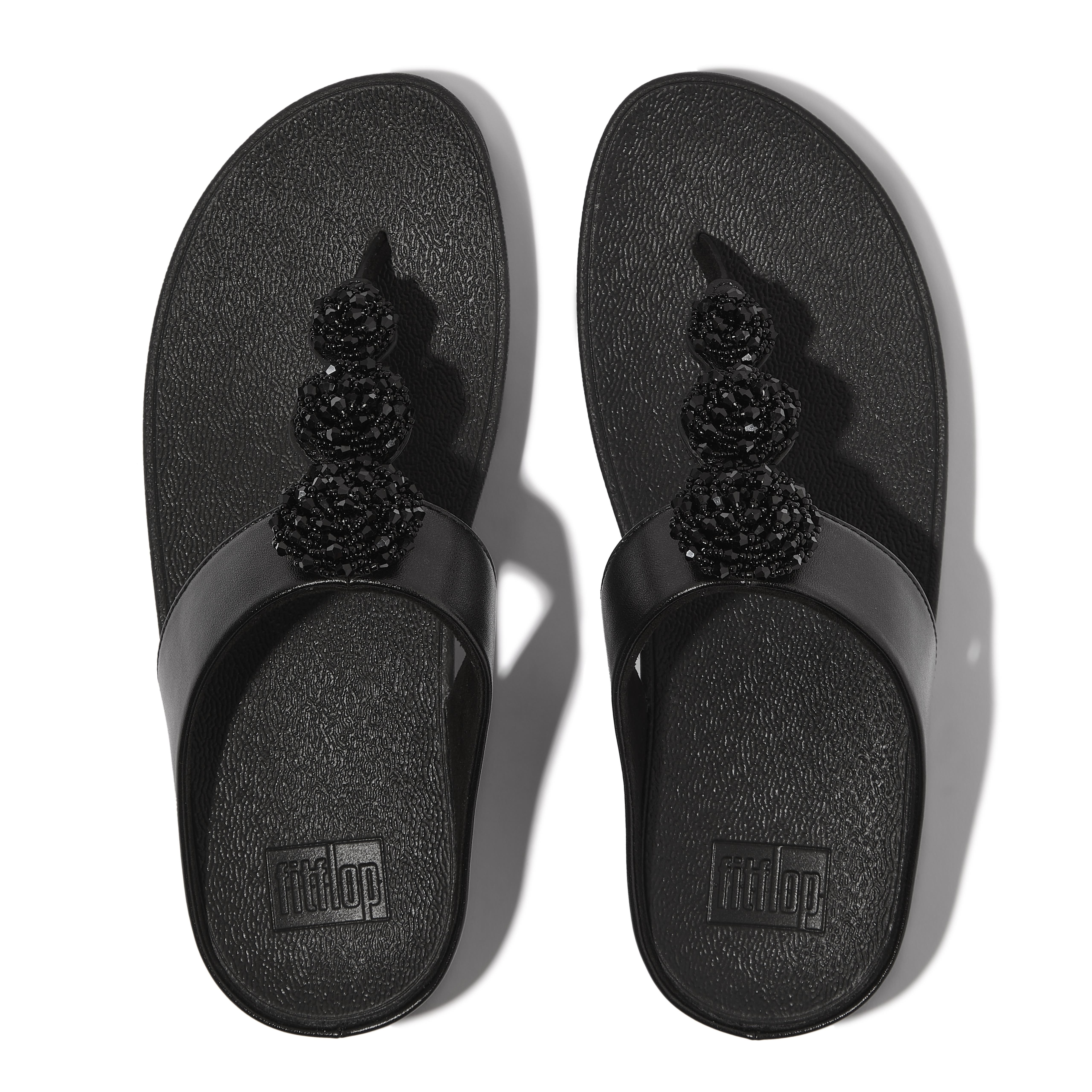 FitFlop Fino Beadie-button metallic toe-post sandals, Alternate, color, Metallic Black