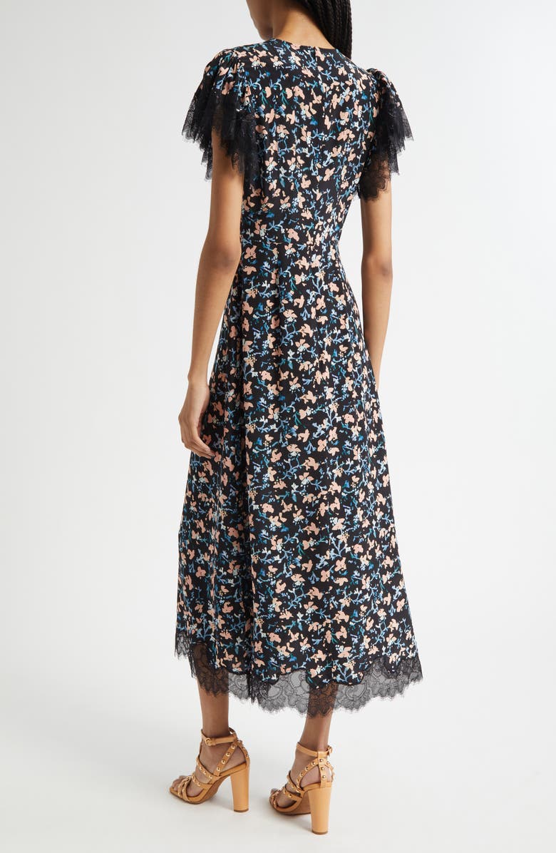 Ulla Johnson Renee Lace Trim Flutter Sleeve Silk Cocktail Dress, Alternate, color, Nocturne