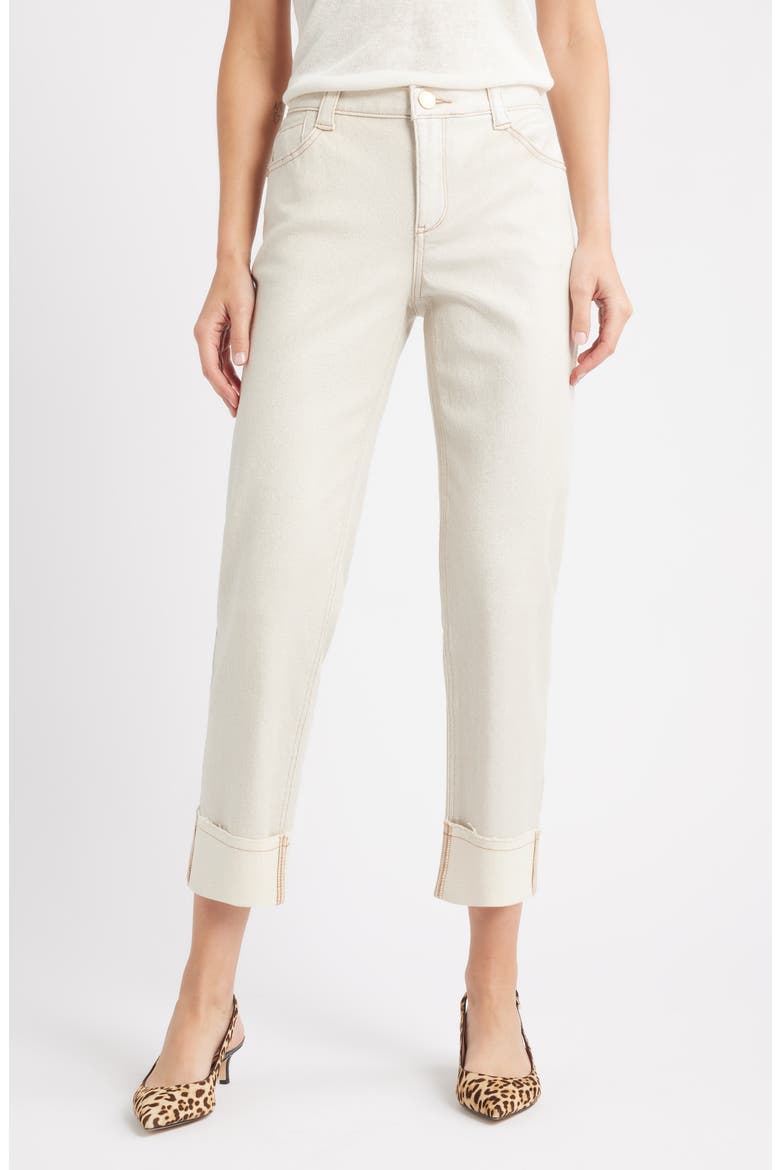 High Waist Fray Hem Jeans, Main, color, BLANCHED ALMOND