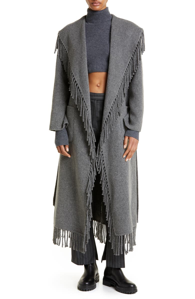 Simkhai Carrie Fringe Wool Blend Robe Coat, Main, color, 