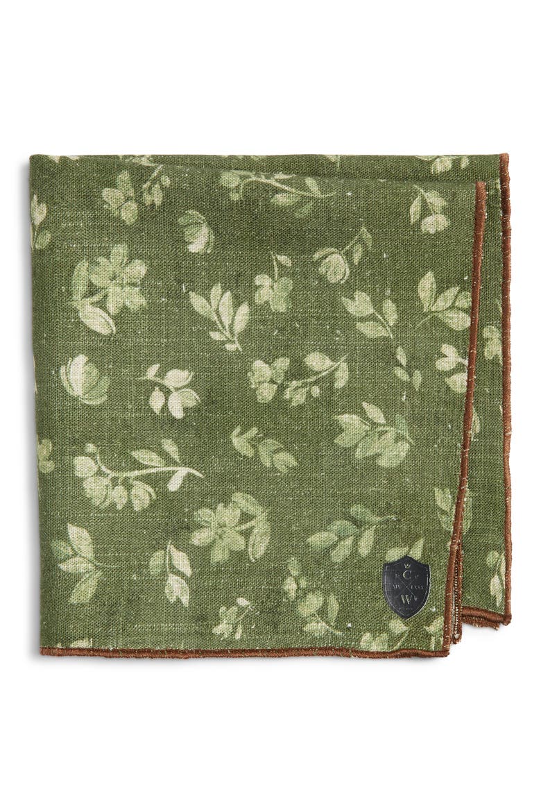 Floral Linen Pocket Square, Main, color, OLIVE