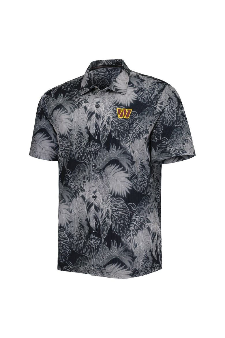 Men's Tommy Bahama Black Washington Commanders Coast Luminescent Fronds Camp IslandZone Button-Up Shirt, Alternate, color, Black