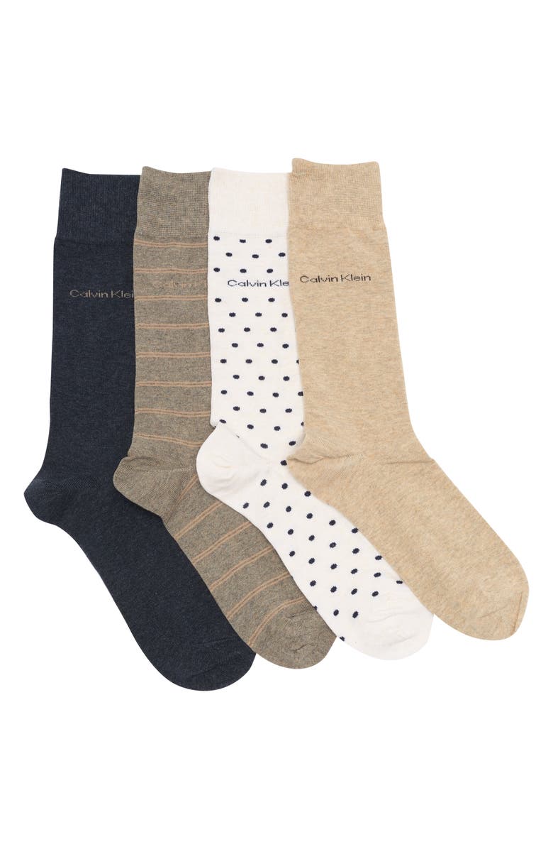 Calvin Klein 4-Pack Dress Crew Socks, Main, color, Wheat Heather Assorted