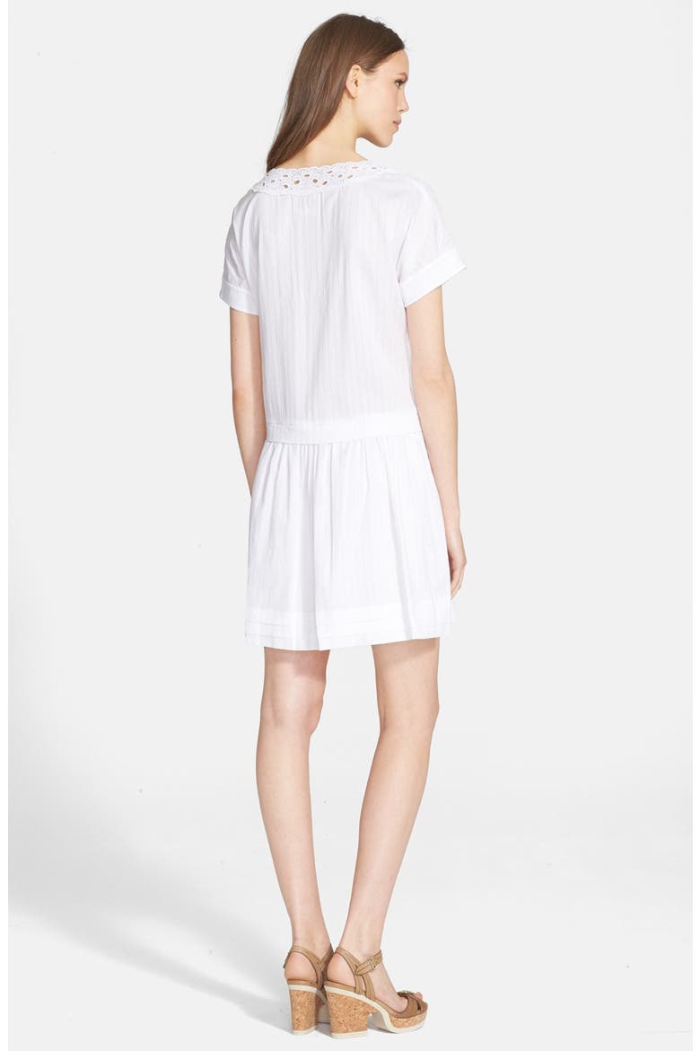 pleated drop waist dress, Alternate, color, FRESH WHITE
