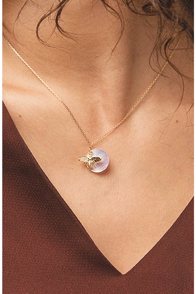 Sterling Silver 18k Gold Plated Bee Pearl Necklace Dainty Cute Gift, Alternate, color, Gold