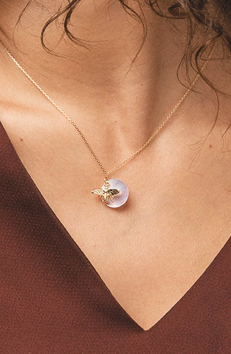 Bearfruit Jewelry Sterling Silver 18k Gold Plated Bee Pearl Necklace Dainty Cute Gift, Alternate, color, Gold