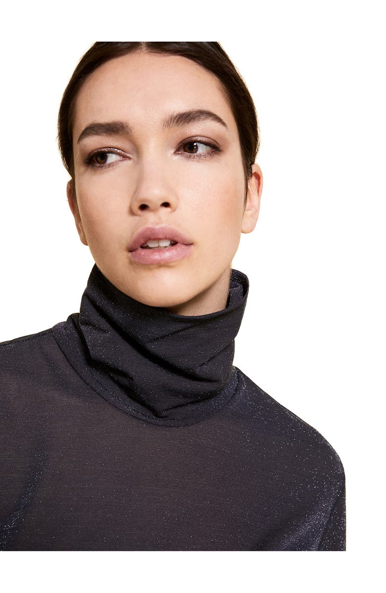 Marina Rinaldi Russia Metallic Turtleneck Jersey Top, Alternate, color, Dark Navy