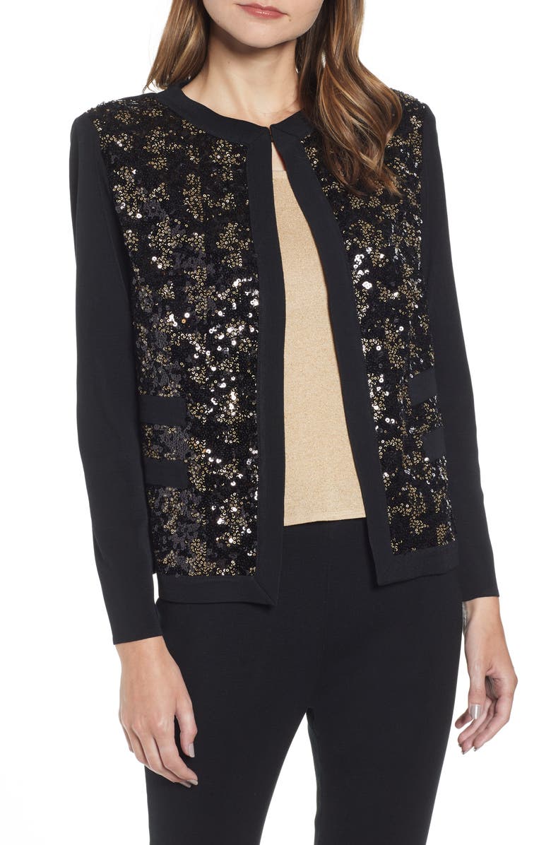 Ming Wang Sequin Front Knit Jacket, Main, color, 