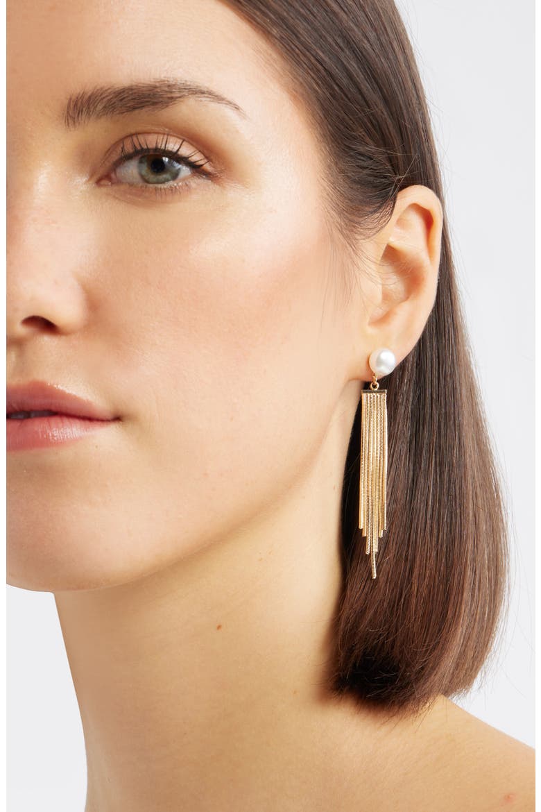 Chain Fringe Faux Pearl Drop Earrings, Alternate, color, WHITE- GOLD