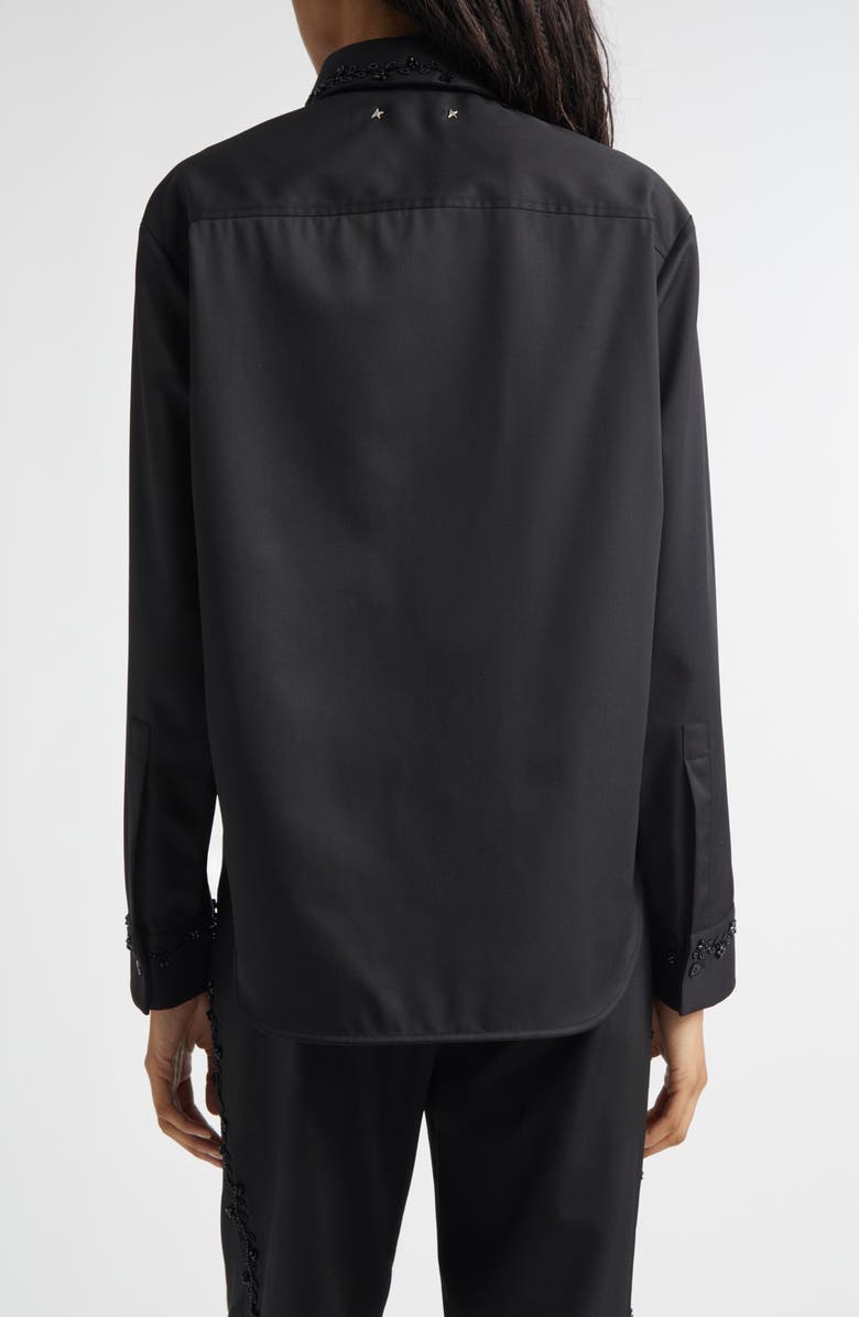 Golden Goose Journey Floral Beaded Virgin Wool Twill Button-Up Shirt, Alternate, color, Black