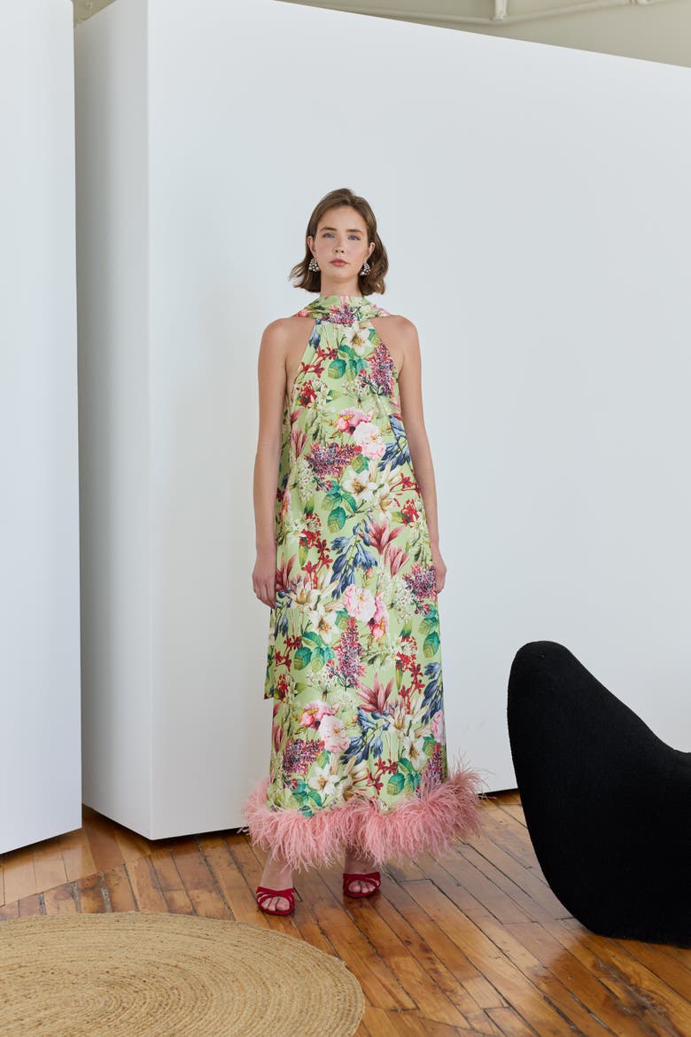 Maliya Feather Dress in Eden Tapestry, Alternate, color, Eden Tapestry