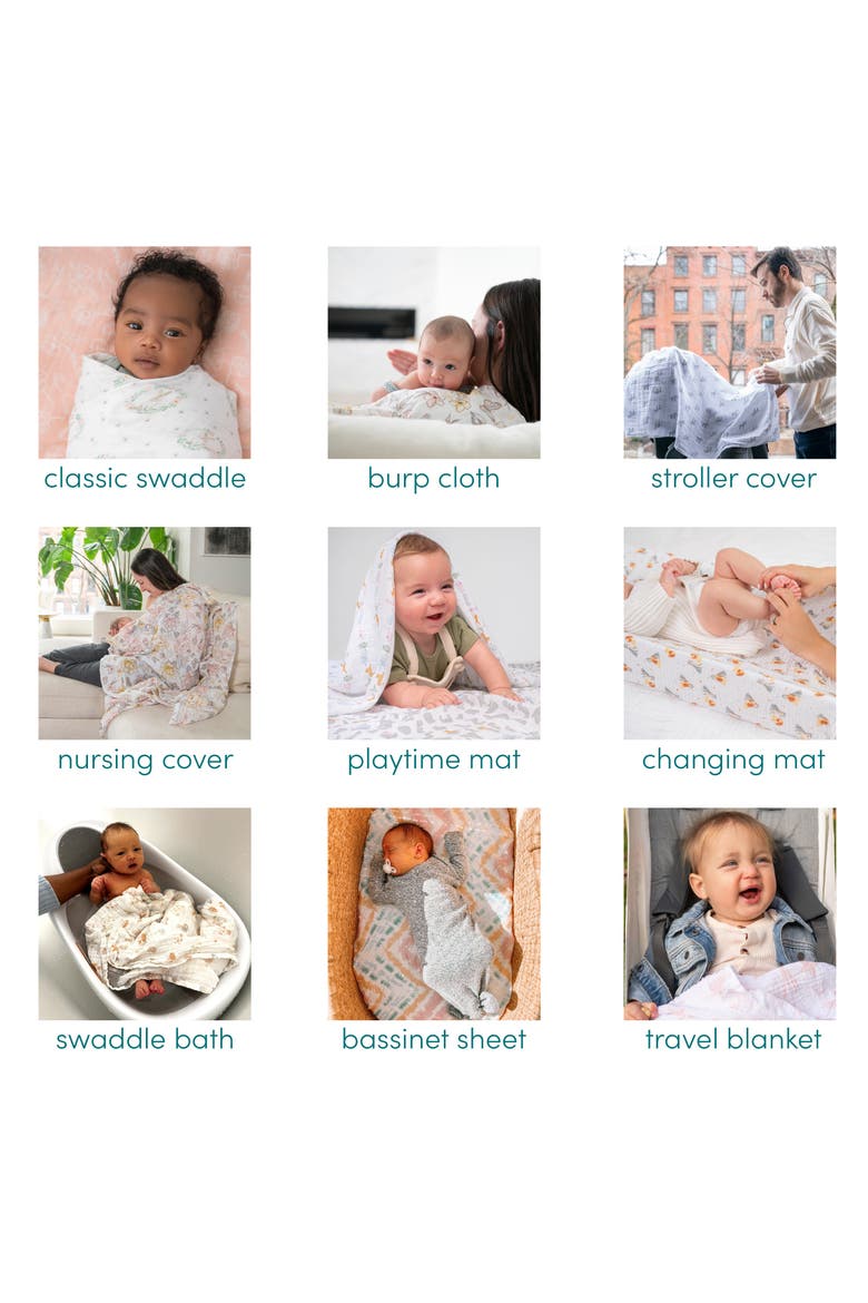 Assorted 4-Pack Organic Cotton Muslin Swaddling Cloths, Alternate, color, ANIMAL KINGDOM