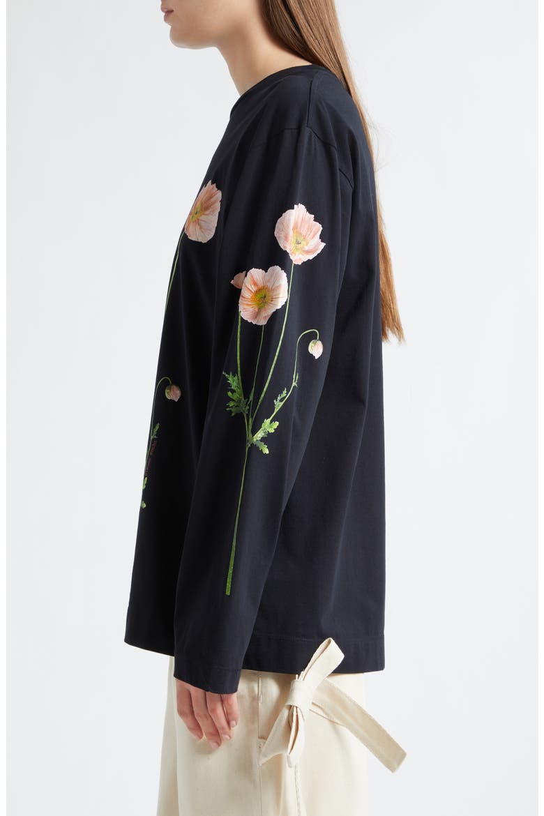 Poppy Field Print Long Sleeve Graphic T-Shirt, Alternate, color, BLACK