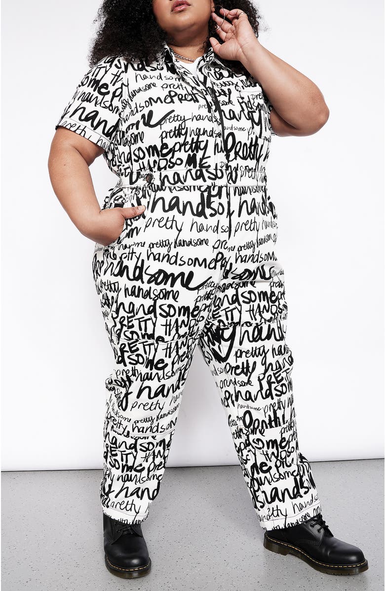 WILDFANG Essential High Waisted Coverall, Alternate, color, Pretty Handsome Script White