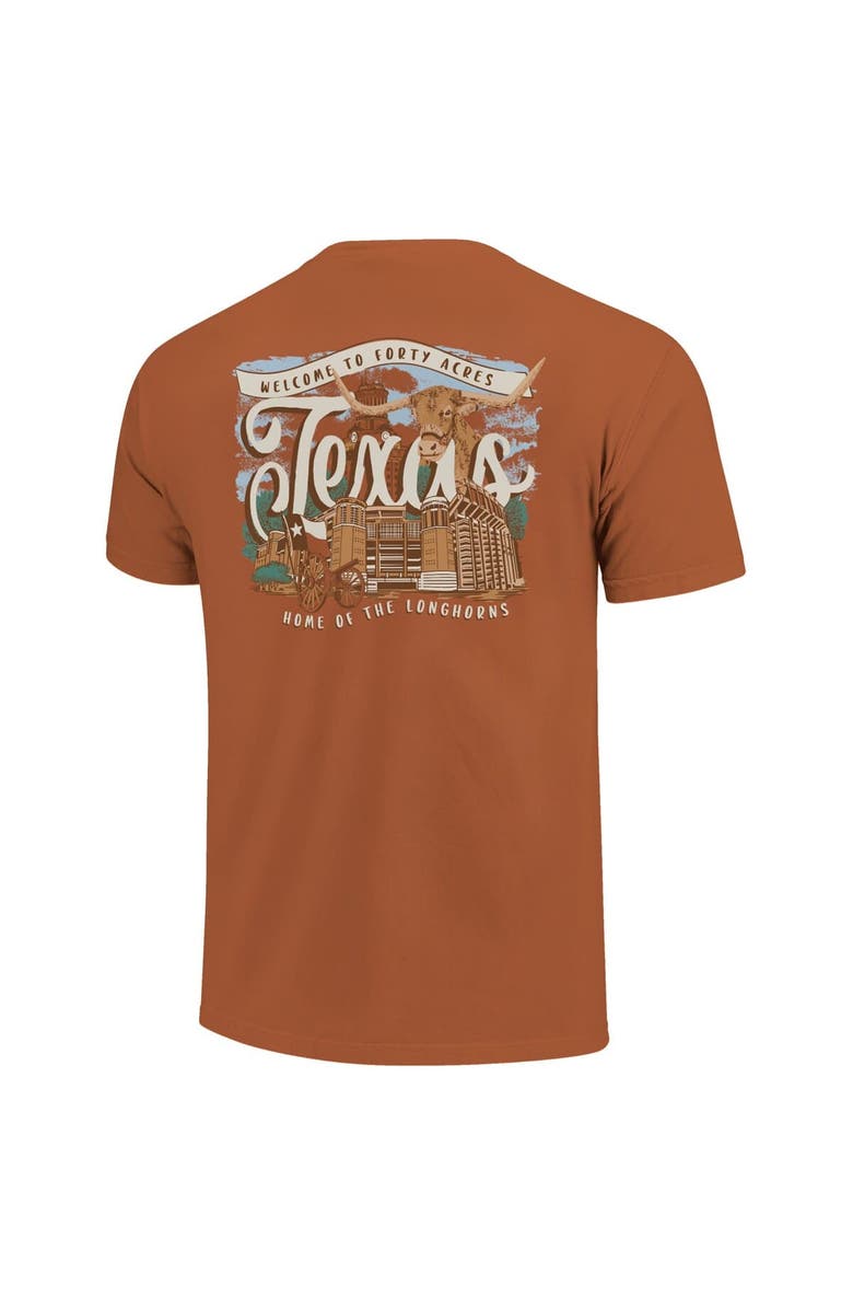 IMAGE ONE Women's Texas Orange Texas Longhorns Comfort Colors Campus Scene Drawing Script T-Shirt, Alternate, color, Burnt Orange