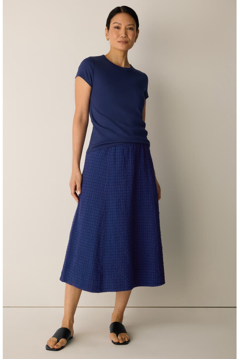 Box Weave Stretch Organic Cotton Midi Skirt, Alternate, color, DEEP DIVE
