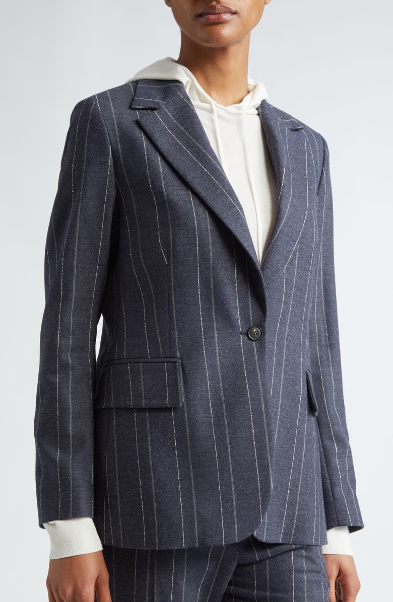 Eleventy Pinstripe One-Button Blazer, Alternate, color, Navy