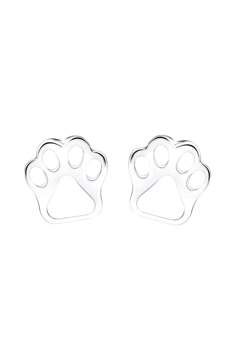 Little Miss Zoe Paw Stud Earrings, Alternate, color, Silver