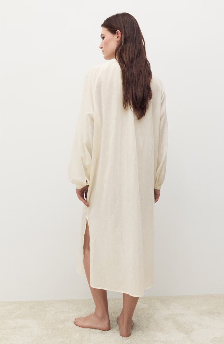 MANGO Long Sleeve Cotton Nightgown, Alternate, color, Ivory White