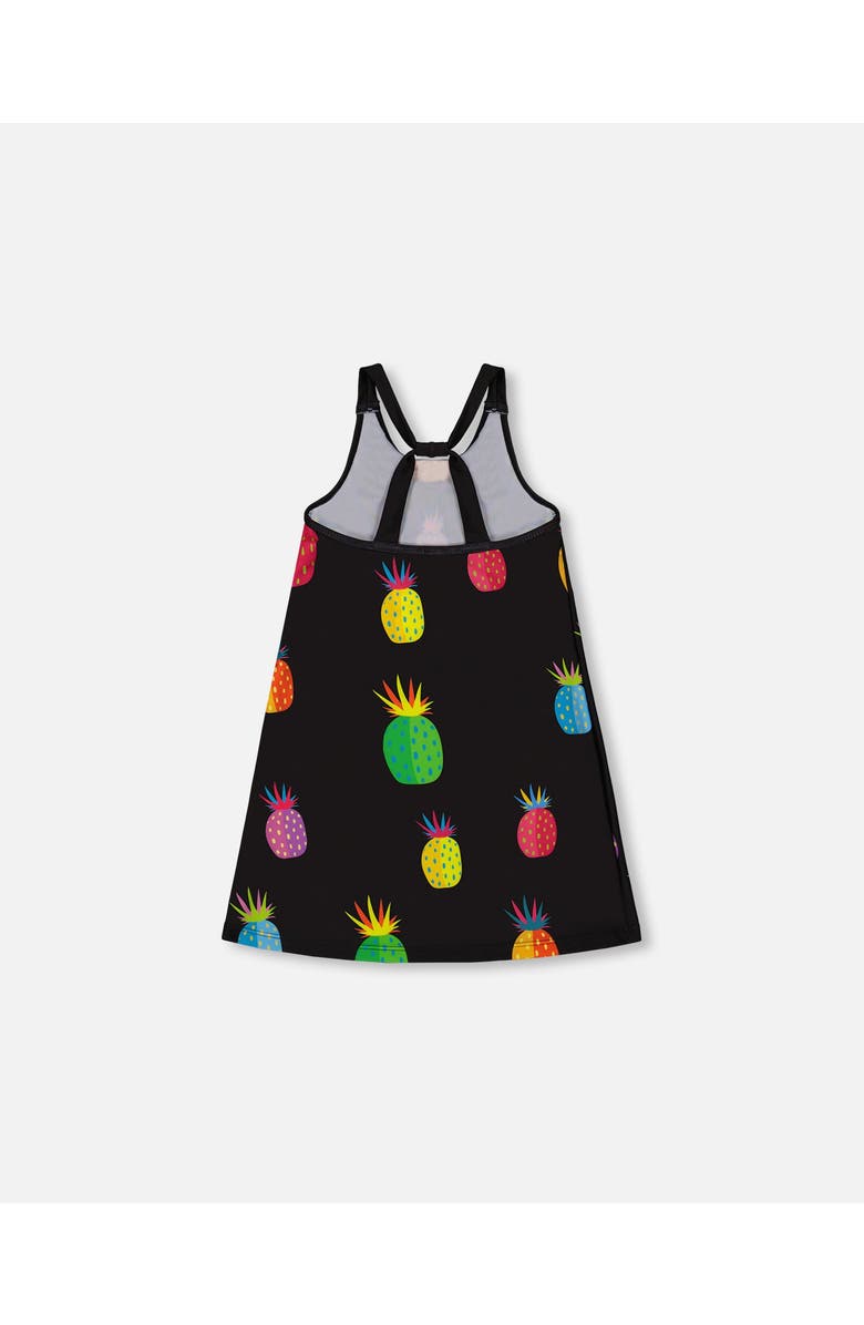 Deux par Deux Girl's Beach Dress Black Printed Pineapples, Alternate, color, 