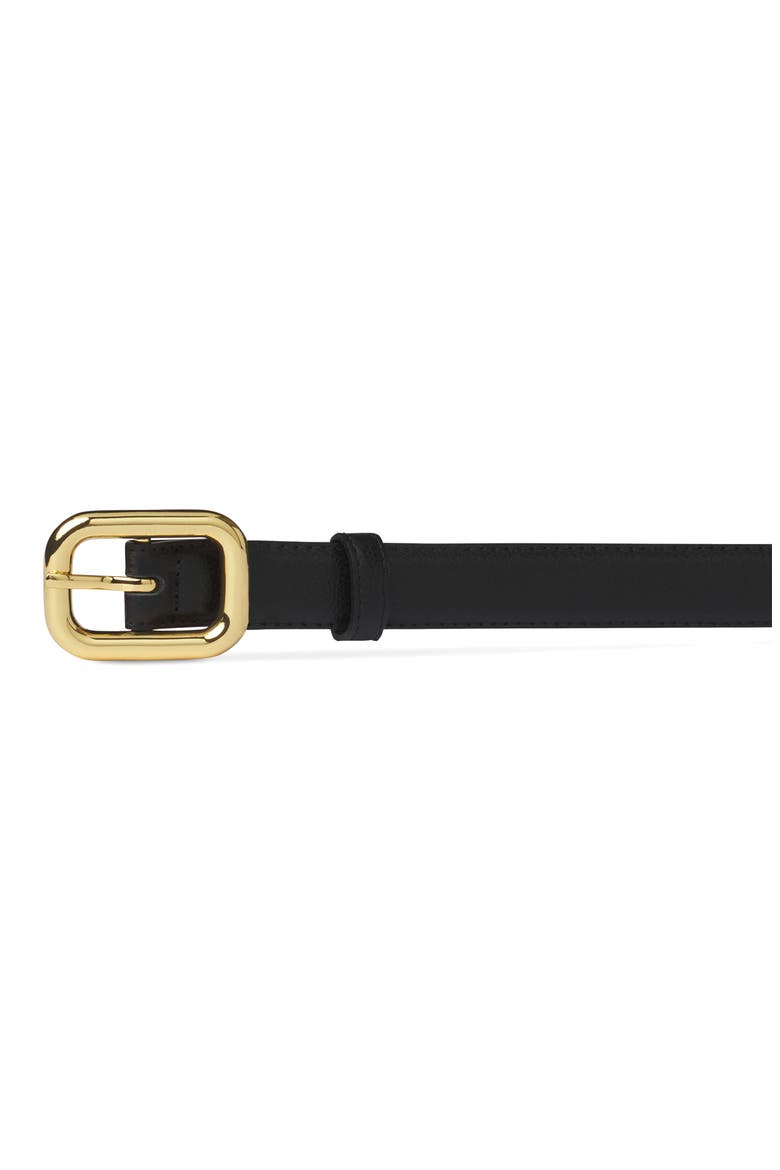 The Rounded Buckle Leather Belt, Alternate, color, BLACK
