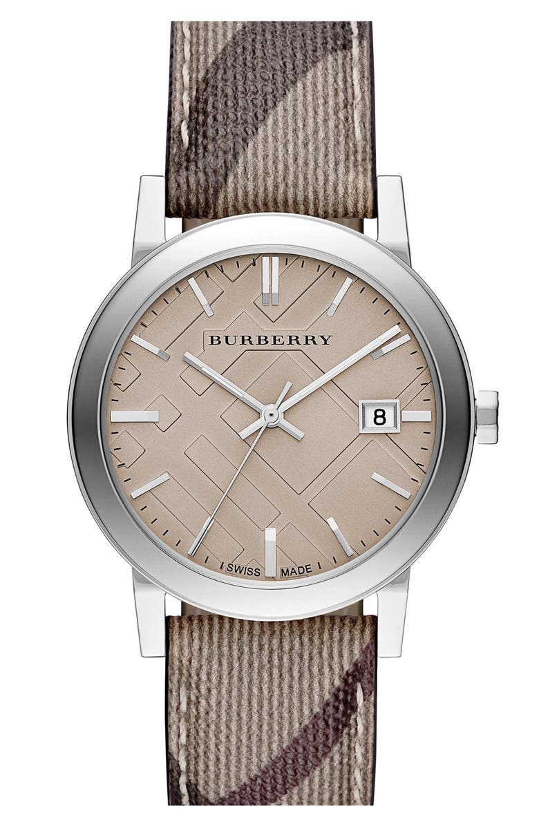 Burberry Smoke Check Strap Watch, 38mm, Main, color, 
