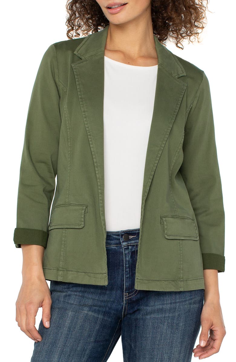 Liverpool Los Angeles Fitted Open Front Twill Blazer, Main, color, Forest Shade