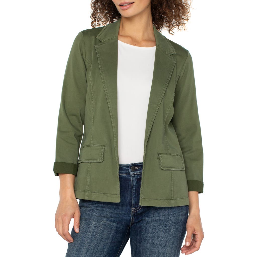 Liverpool Los Angeles Fitted Open Front Twill Blazer In Green