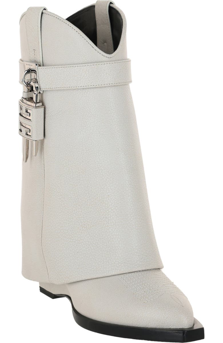 Givenchy Shark Lock Leather Cowboy Boot, Main, color, Ivory