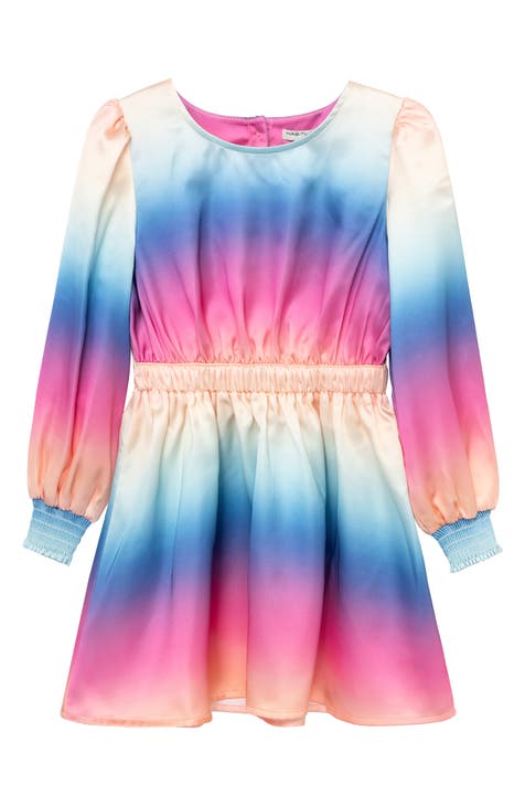 Kids' Ombré Long Sleeve Satin Dress (Toddler & Little Kid)