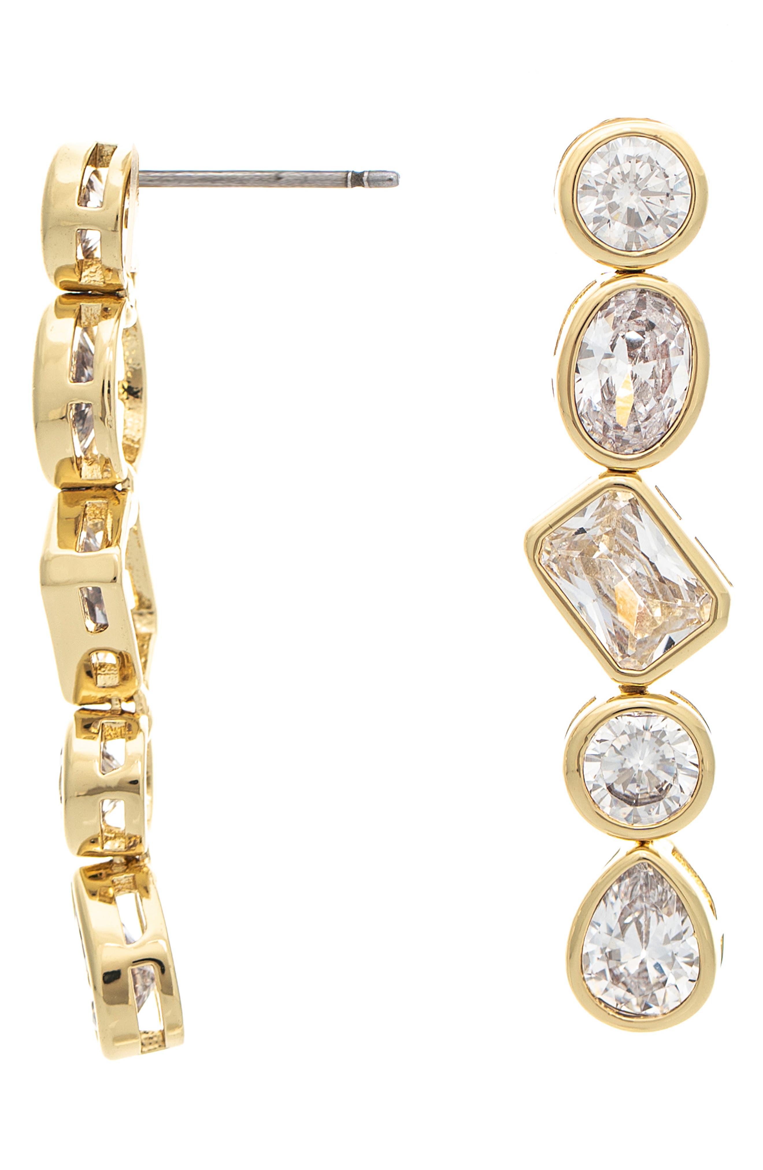 RIVKA FRIEDMAN 18K Gold Clad Bezel Set CZ Linear Drop Earrings