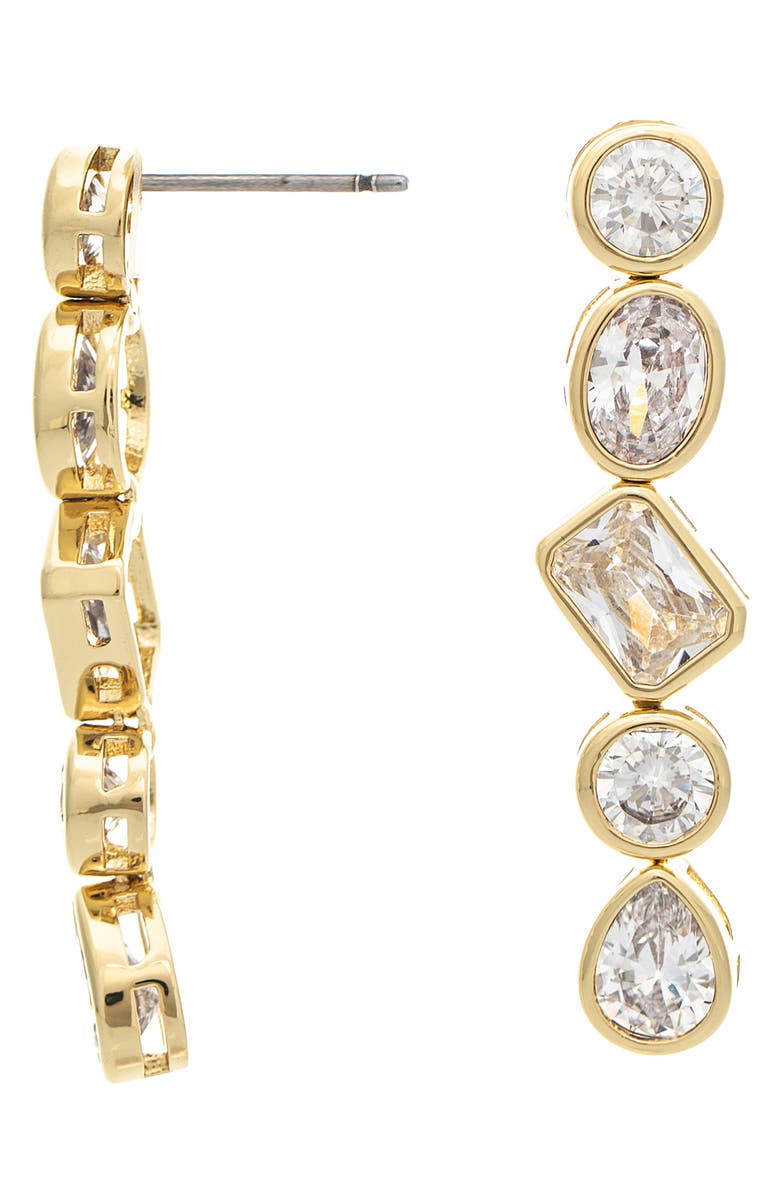 RIVKA FRIEDMAN 18K Gold Clad Bezel Set CZ Linear Drop Earrings, Main, color, Cubic Zirconia
