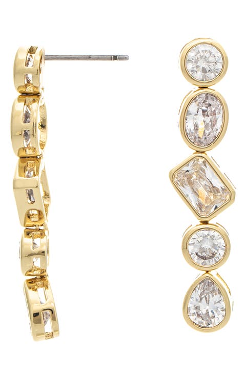 18K Gold Clad Bezel Set CZ Linear Drop Earrings