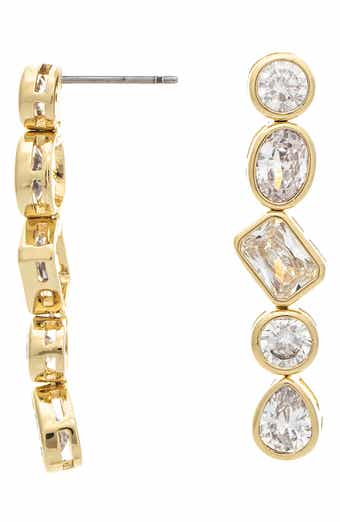 RIVKA FRIEDMAN 18K Gold Clad Bezel Set CZ Linear Drop Earrings
