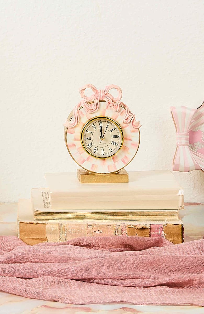 MACKENZIE CHILDS It's All About the Bow Desk Clock, Alternate, color, Pink Multi