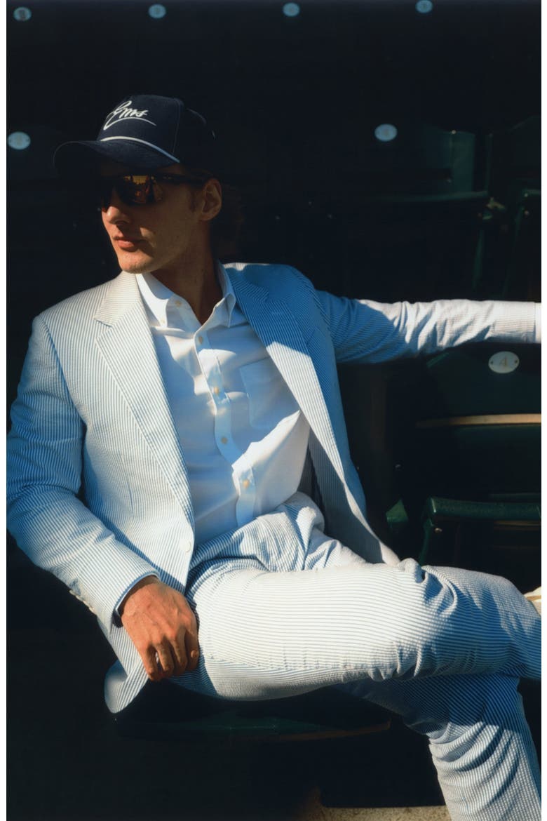 Seersucker Regular Fit Suit Pants, Alternate, color, Blue & White