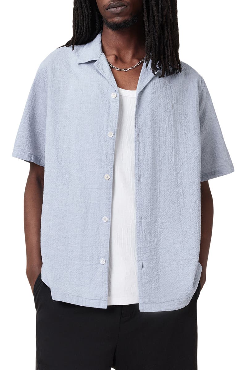 AllSaints Valmer Short Sleeve Button-Up Shirt, Alternate, color, Blueberry Blue
