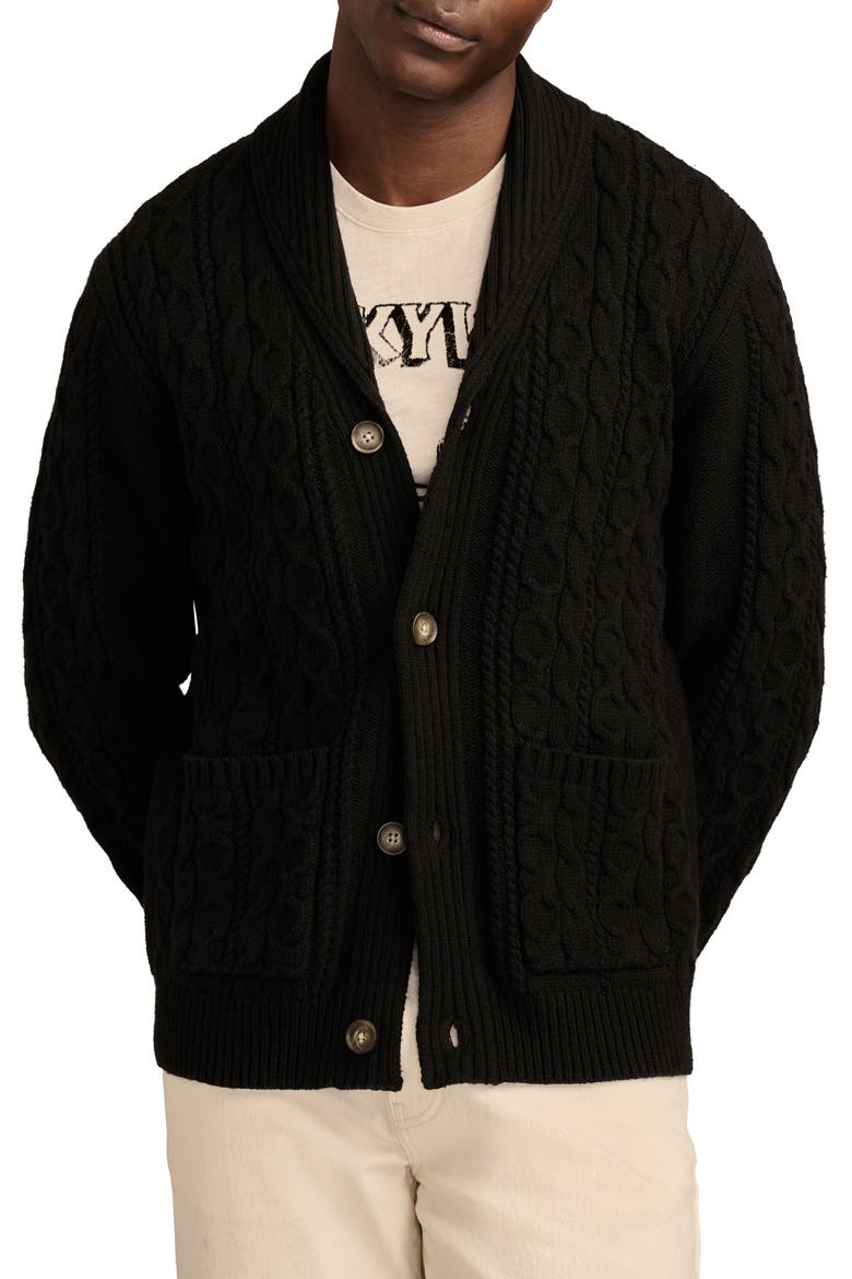 Cable Cotton Blend Shawl Collar Cardigan, Main, color, DARK BLACK