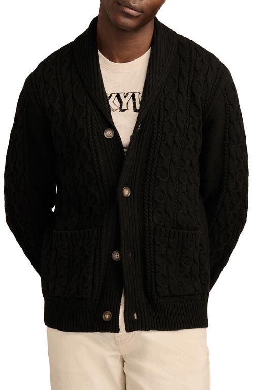 Lucky Brand Cable Cotton Blend Shawl Collar Cardigan in Dark Black 