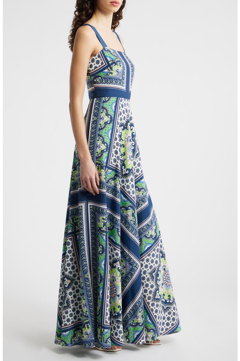 Scarf Print Sleeveless Maxi Dress, Alternate, color, NAVY LIME
