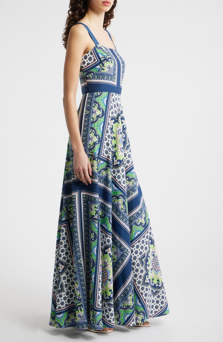 Eliza J Scarf Print Sleeveless Maxi Dress, Alternate, color, Nvy Lime