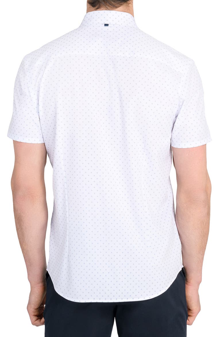 Trim Fit Hashtag Print Short Sleeve Performance Button-Up Shirt, Alternate, color, BLUE