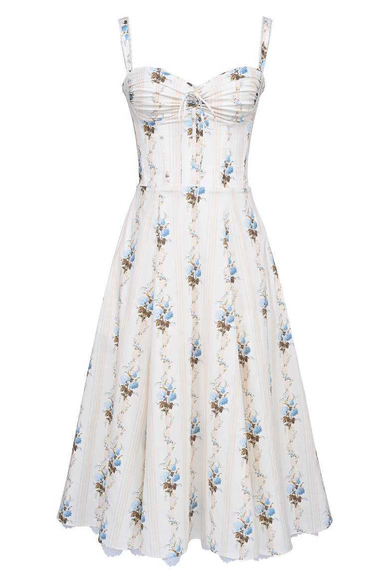 Rosalee Corset Fit & Flare Sundress, Alternate, color, HYDRANGEA STRIPE CREAM