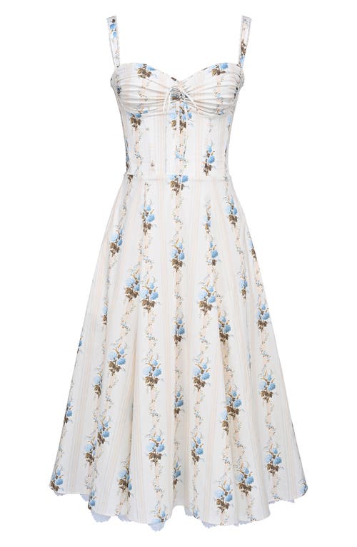 House Of Cb Rosalee Corset Fit & Flare Sundress In Hydrangea Stripe Cream
