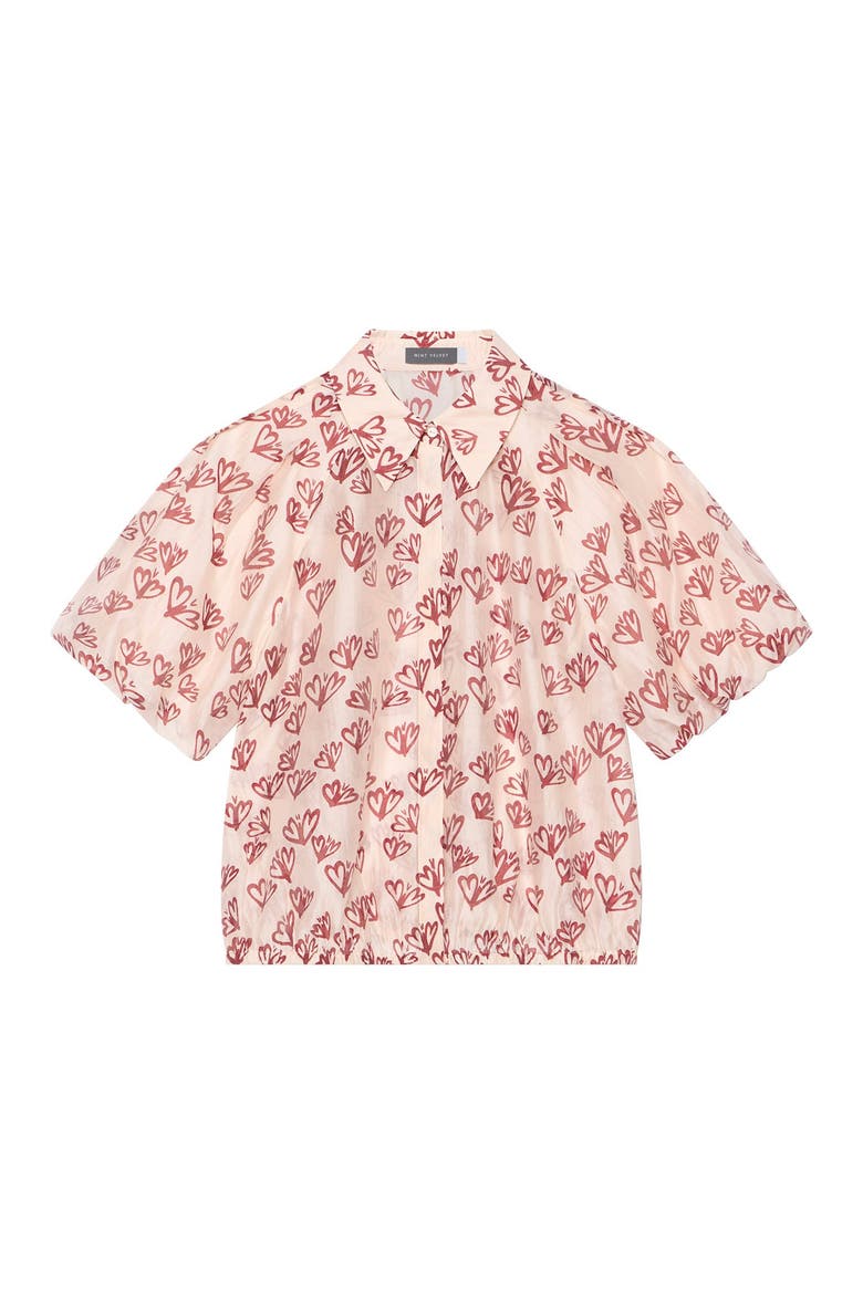 Heart Print Puff Sleeve Shirt, Alternate, color, Light Pink