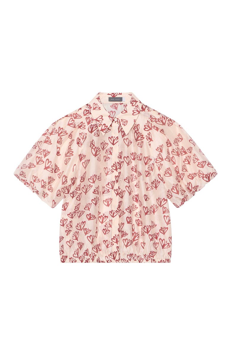 MINT VELVET Heart Print Puff Sleeve Shirt, Alternate, color, Light Pink