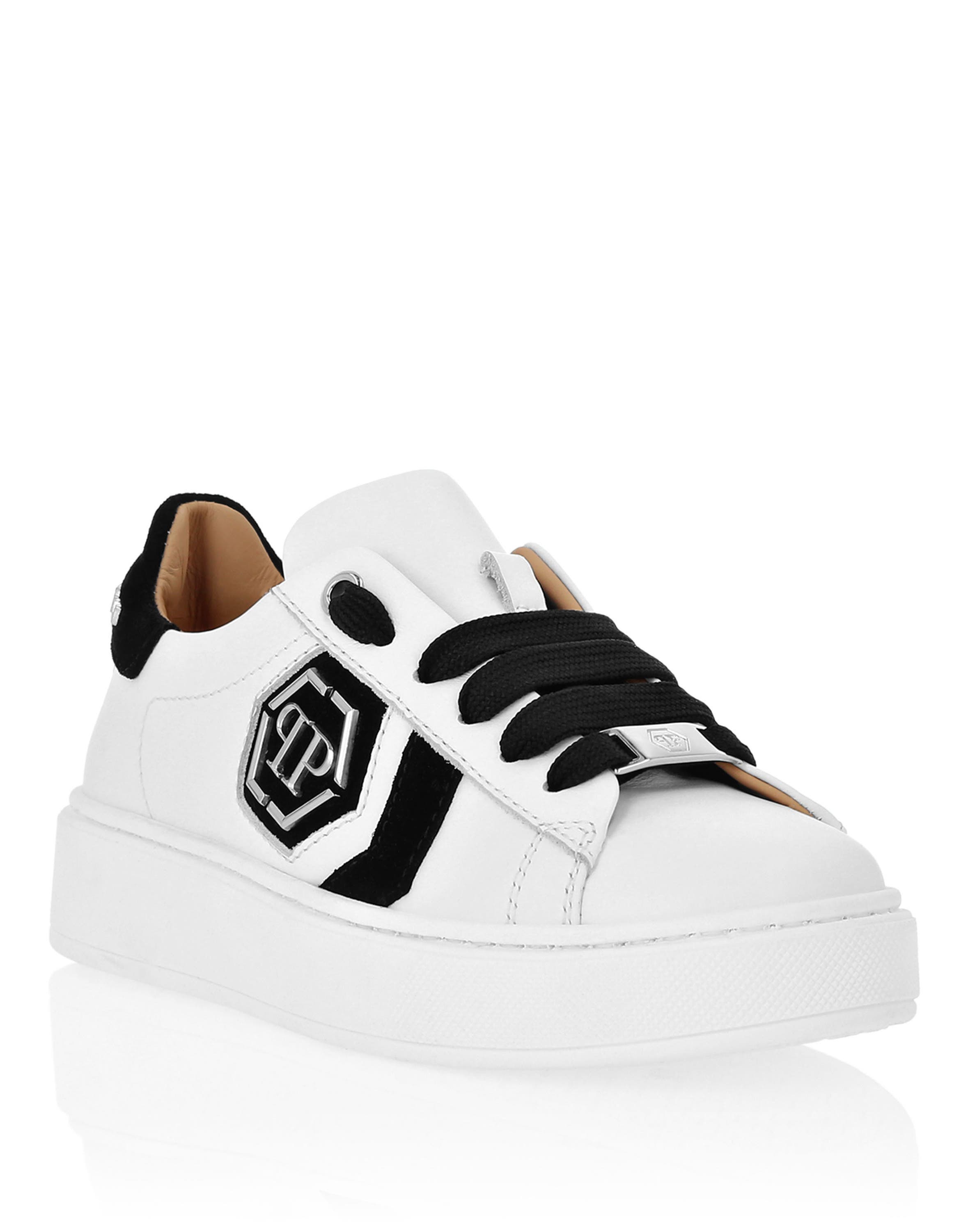 Leather Lo-Top Sneakers Hexagon Girl, Main, color, white/black