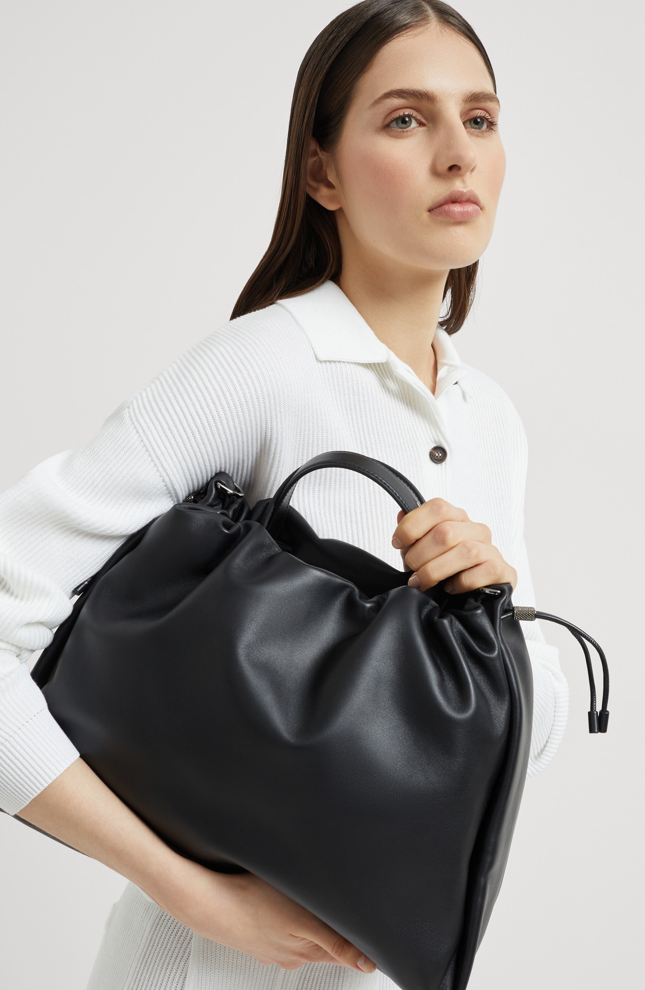 Brunello Cucinelli Large Soft leather Mellow Shopper bag, Alternate, color, 