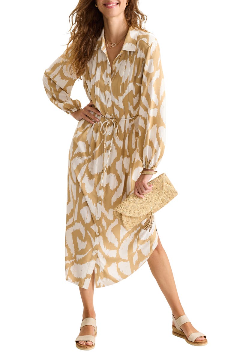 Tommy Bahama Inlet Ikat Long Sleeve Midi Shirtdress, Alternate, color, Golden Honey